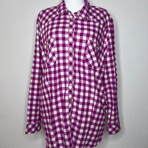 Bit Bridle Womens Top 2X Button Up Flannel Check Cotton Pink Western Horse Girl